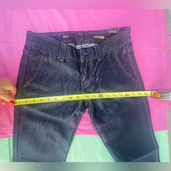 METALLIC BLUE SHINY JEANS BY EXPRESS MODEL STELLA NWT SIZE 0 - Picture 8 of 16